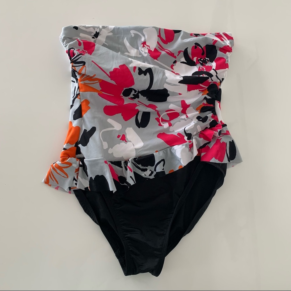 Bikini Bay Size 8 Floral Ruffled Strapless One Piece